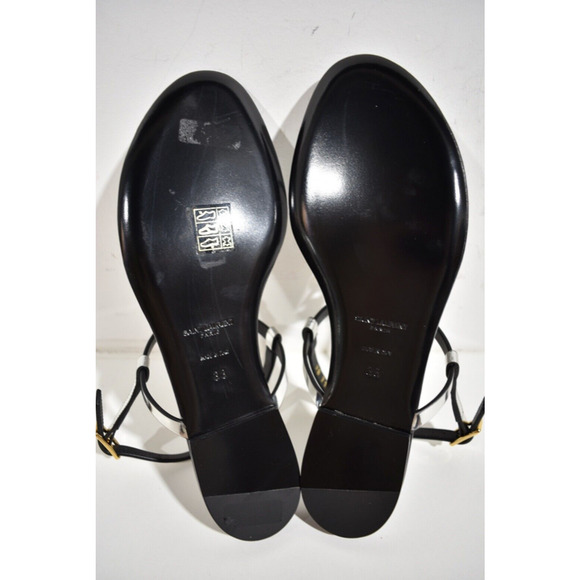 Saint Laurent YSL Logo Cassandra Iota 05 Silver Black Thong Slide Flat Sandal 38 - Picture 12 of 12